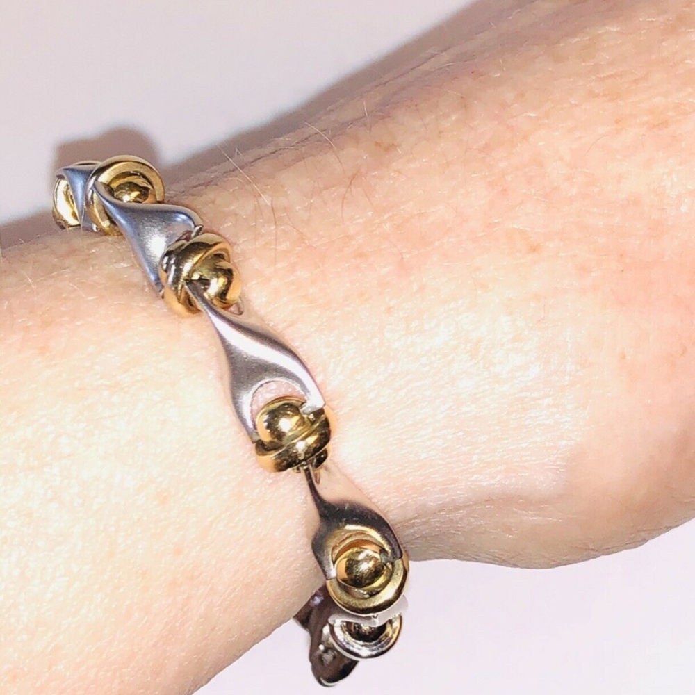 14 Kt White & Yellow Solid Gold Link Bracelet - Picture 2 of 9